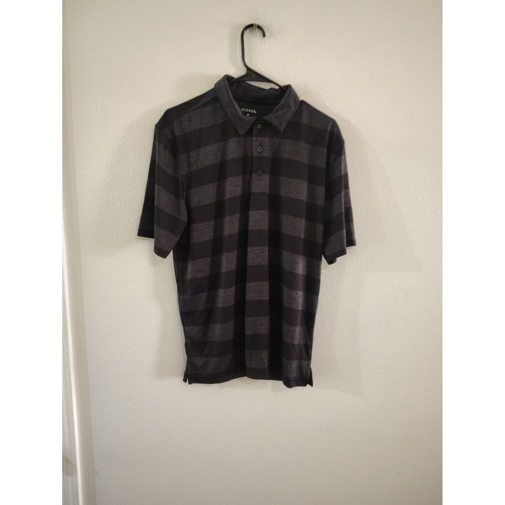 George Mens Polo Shirt Medium 38-40 Black Grey Striped Short Sleeve Polyester